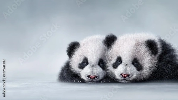 Fototapeta Two baby pandas sleeping