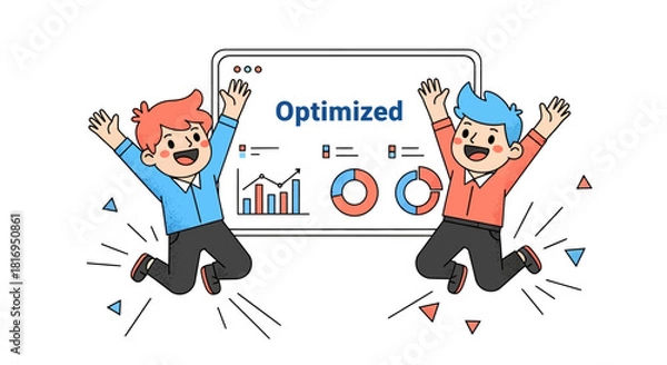 Fototapeta Happy Business Team Celebrating Optimization Data Success