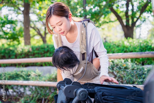 Obraz 子どもと車でお出かけするお母さん