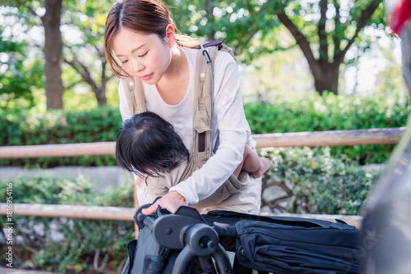 Obraz 子どもと車でお出かけするお母さん