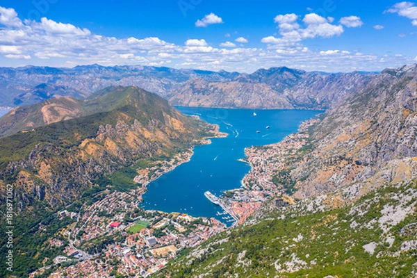 Obraz Kotor old town, Montenegro. Bay of Kotor bay is one of the most beautiful places on Adriatic Sea, it boasts the preserved Venetian fortress, old tiny villages, medieval towns and scenic mountains. 