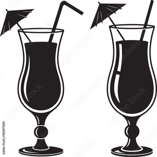Obraz Two tropical cocktail glasses silhouette