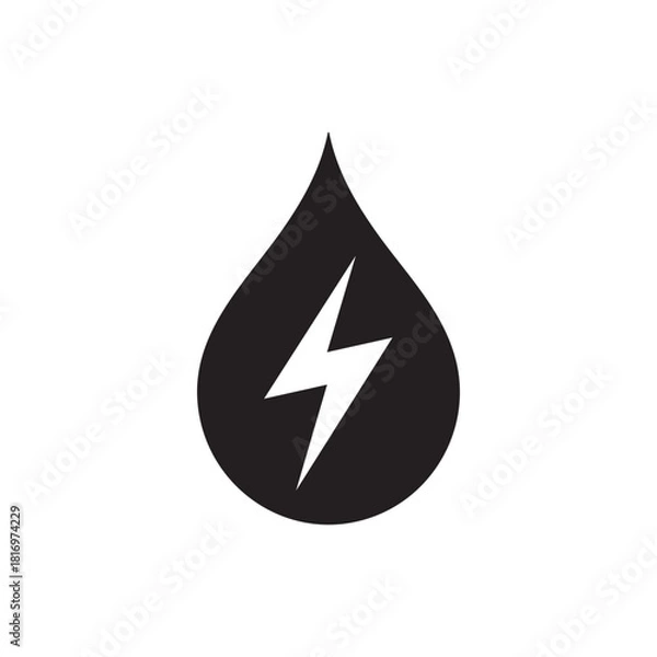 Fototapeta Water Drop with Lightning Bolt Energy Icon Vector Illustration
