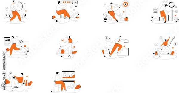 Obraz Business People Engaged in Various Work Activities Flat Illustrations