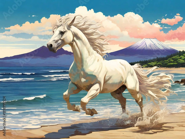 Fototapeta A thoroughbred sprinting at full speed.