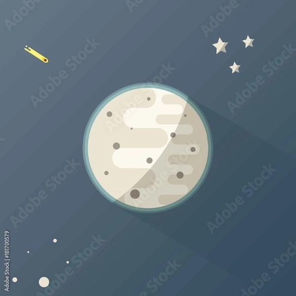 Fototapeta Moon with Stars and comets in Space.Planet with Craters in the Universe, Vector Illustration.
