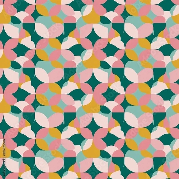 Obraz Seamless floral geometric pattern, muted pink, beige, green, high-resolution, fabric design textile design design patterns seamless fabric pattern, textile background	
