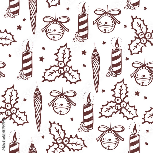 Fototapeta Christmas seamless pattern. Vector hand drawn illustration