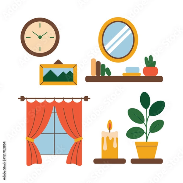 Obraz A cozy interior scene featuring a clock mirror plants and window