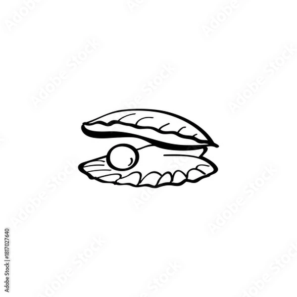 Fototapeta Shell with pearl hand drawn vector illustration