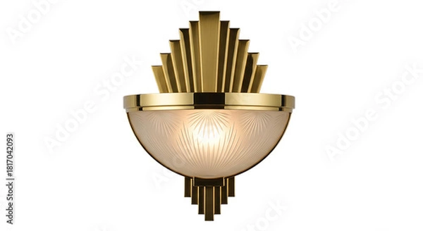 Obraz Transparent background brass wall sconce with glass shade, isolated on transparent background