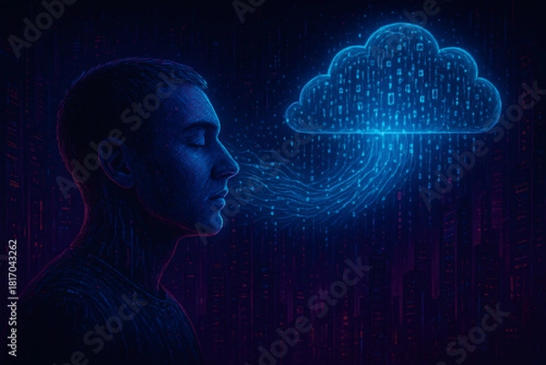 Obraz Human exchanging data from the cloud