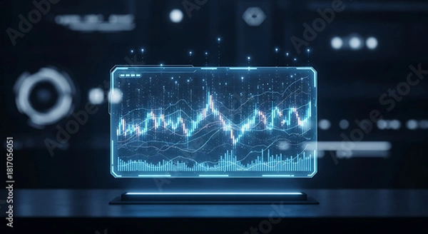 Fototapeta Digital Financial Analysis: High-tech monitor displays intricate financial data visualizations, depicting the complex fluctuations and trends within the market.