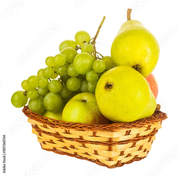 Fototapeta Apples, pears and grapes isolated on white background.