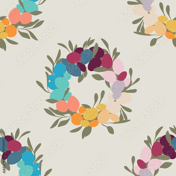Obraz Easter Vector Patterns Spring Baskets Eggs Floral Wreath Flowers Seamless Designs