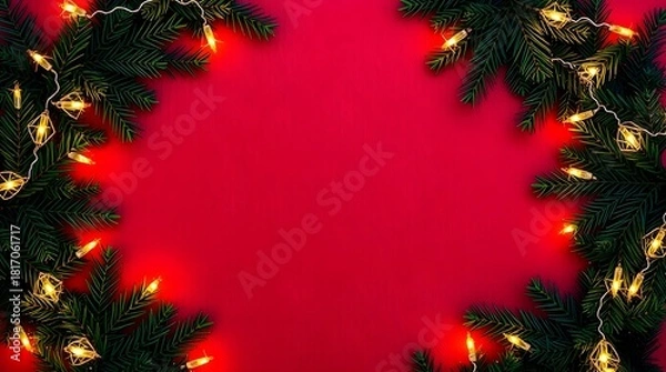 Fototapeta Christmas tree with festive decorations and holiday ornaments on a winter background