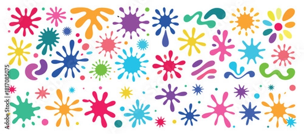 Fototapeta Colorful Paint Splashes Set on White Background