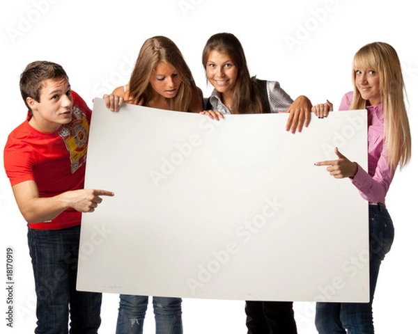 Obraz Students with blank sign