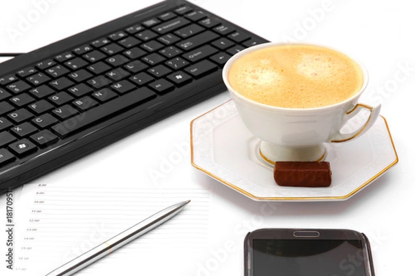 Obraz coffee Cup on Desk with MacBook