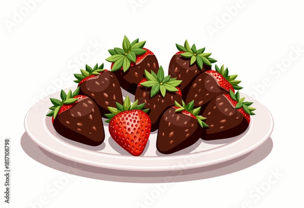 Obraz Deliciously Tempting Chocolate Covered Strawberries Arranged on a Stylish White Plate Perfect for Dessert Enthusiasts and Fruit Lovers Alike