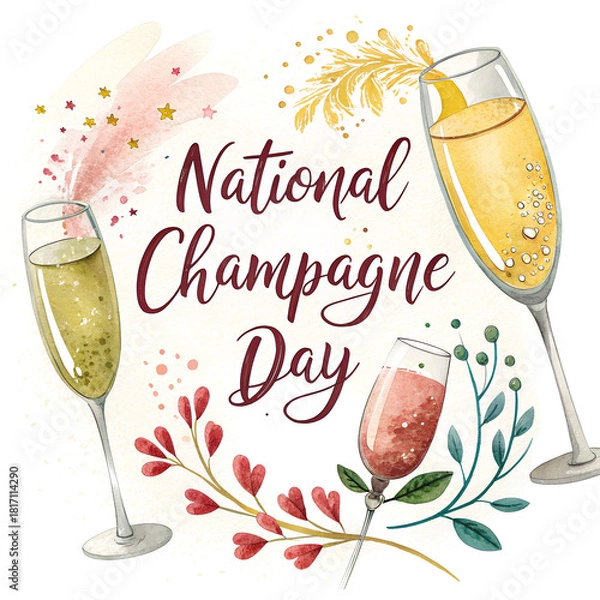 Fototapeta National Champagne Day Celebration, Sparkling Toast Moments, Festive Champagne Bubbles, Holiday Toasting Cheers, Luxury Sparkling Wine Party