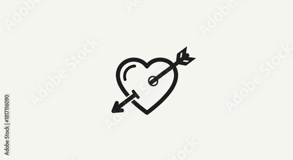 Fototapeta Minimalist black line art icon of a heart pierced by Cupid's arrow symbolizing love and romance for Valentine's Day.