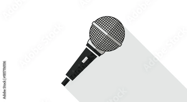 Fototapeta Professional dynamic microphone icon in a black and silver flat design style with a long shadow for recording or live performance.