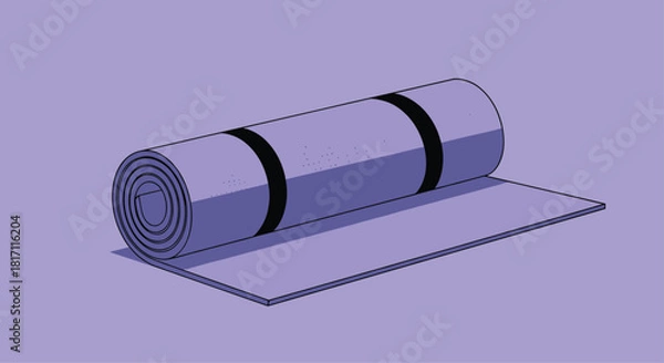 Fototapeta Illustration of a purple exercise mat partially unrolled ready for a yoga pilates or fitness workout on a solid color background.