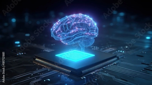 Fototapeta Artificial intelligence brain on a microchip, the future of technology