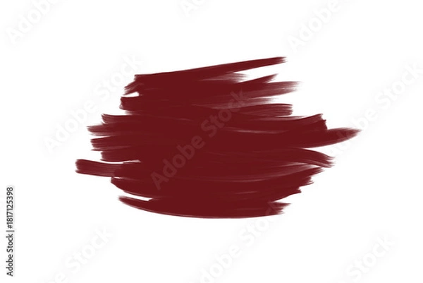 Fototapeta Expressive Textured Dark Maroon Paint Brush Stroke Swatch with Visible Hairs and Transparent Background