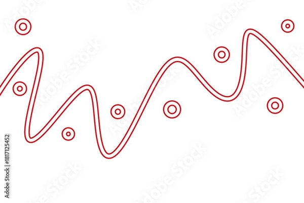 Obraz Minimalist Red Double Wavy Line Art Pattern with Concentric Circles and Transparent Background