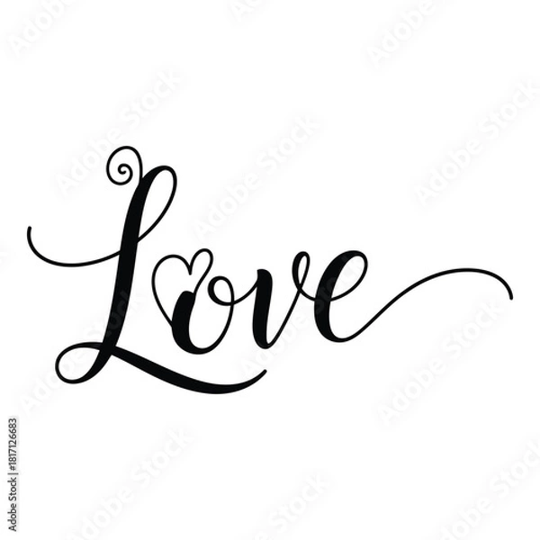 Fototapeta Elegant handwritten calligraphy word love with a heart symbol