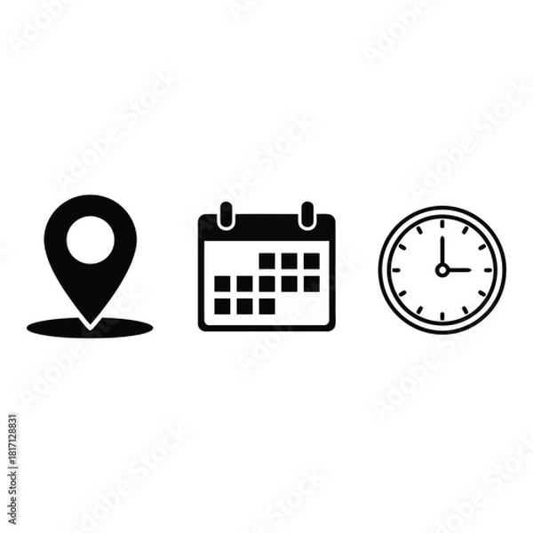 Fototapeta Location calendar and clock icons representing planning and scheduling