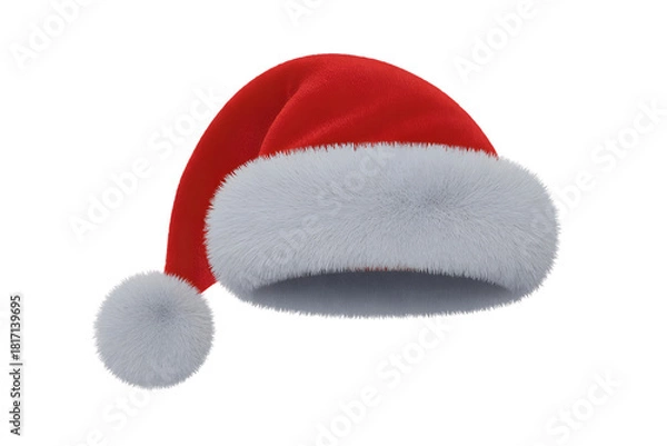 Obraz Festive santa hat with white fur trim on a clean black studio background on transparent background