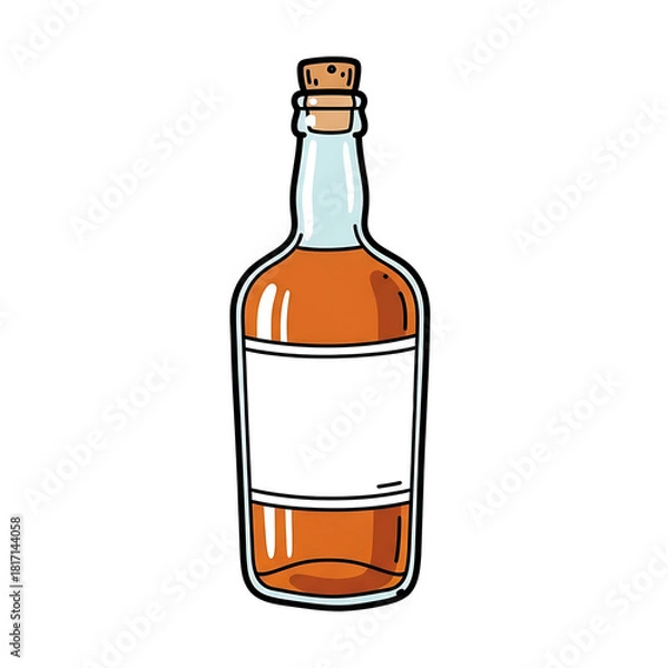 Obraz Brown glass bottle with cork and blank label for beverage branding  