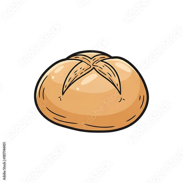 Obraz Cartoon bread bun with cross pattern on top in light brown color  