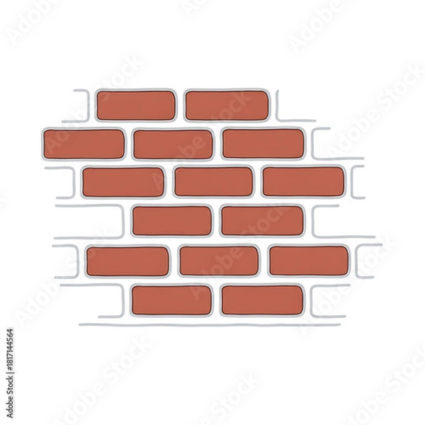 Obraz Red brick wall with white mortar in a flat design style  