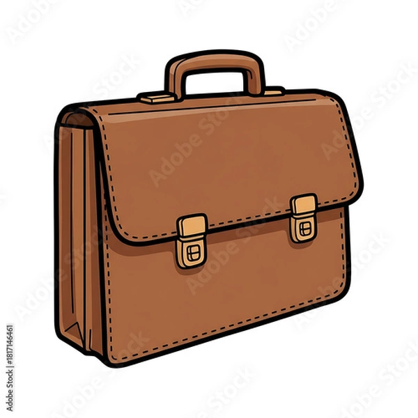 Obraz Brown leather briefcase with two clasps and handle  