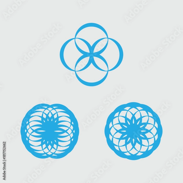 Fototapeta A simple set of four decorative vector snowflakes for winter and holiday design