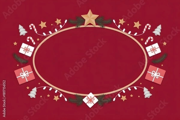 Fototapeta Festive christmas background with frame for text and holiday themed decorations