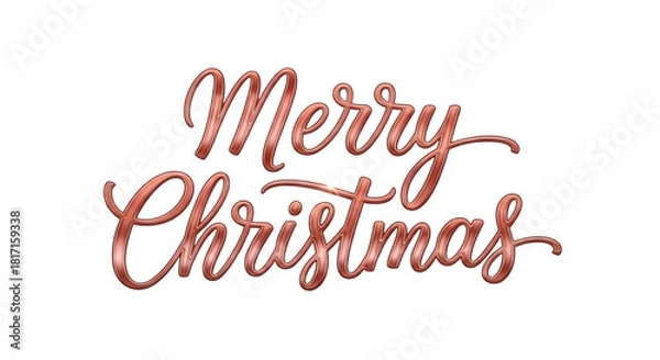 Fototapeta Merry christmas text in metallic copper script, isolated on transparent background