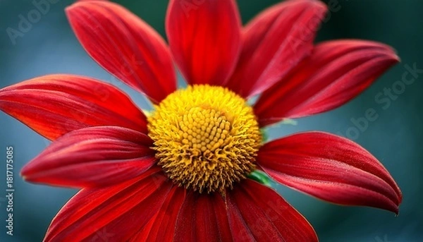 Fototapeta Close Up Of A Red Flower With A Yellow Center