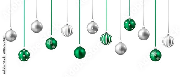 Obraz Silver and green christmas balls	