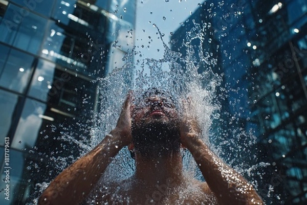 Obraz Person refreshing face with water splash