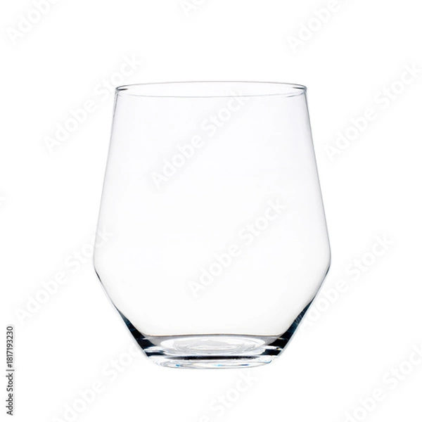 Fototapeta Clear wide glass vase with a narrow neck, isolated on white, perfect for interior decoration, floral arrangements, minimalist styling and modern product presentations.