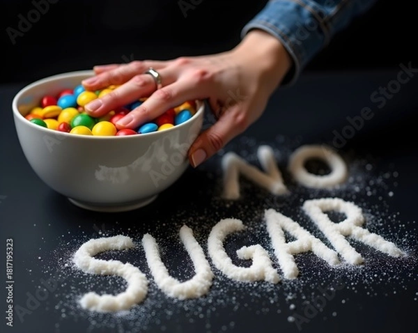 Fototapeta Sugar unhealthy candy warns against excessive sweet consumption