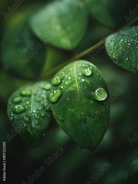 Obraz Vibrant Green Foliage with Numerous Small Water Droplets