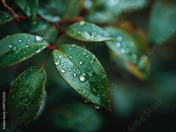 Fototapeta Vibrant Green Foliage with Numerous Small Water Droplets