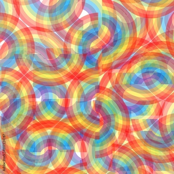 Obraz Complex, overlapping rainbow segments create a vibrant, abstract, psychedelic background texture. Abstract colorful background