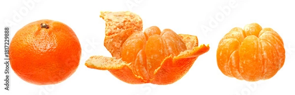 Obraz Open mandarin, orange citrus fruit isolated.